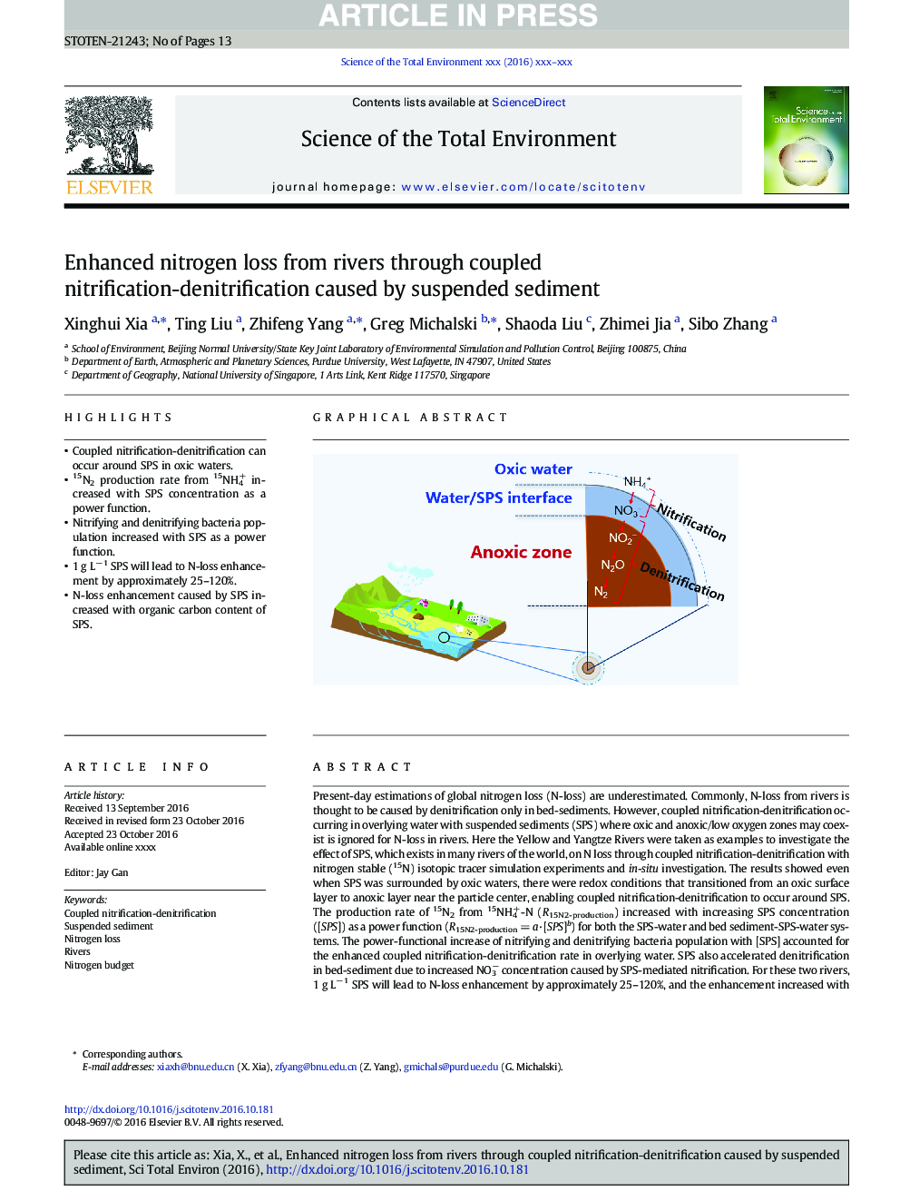 Enhanced nitrogen loss from rivers through coupled nitrification-denitrification caused by suspended sediment