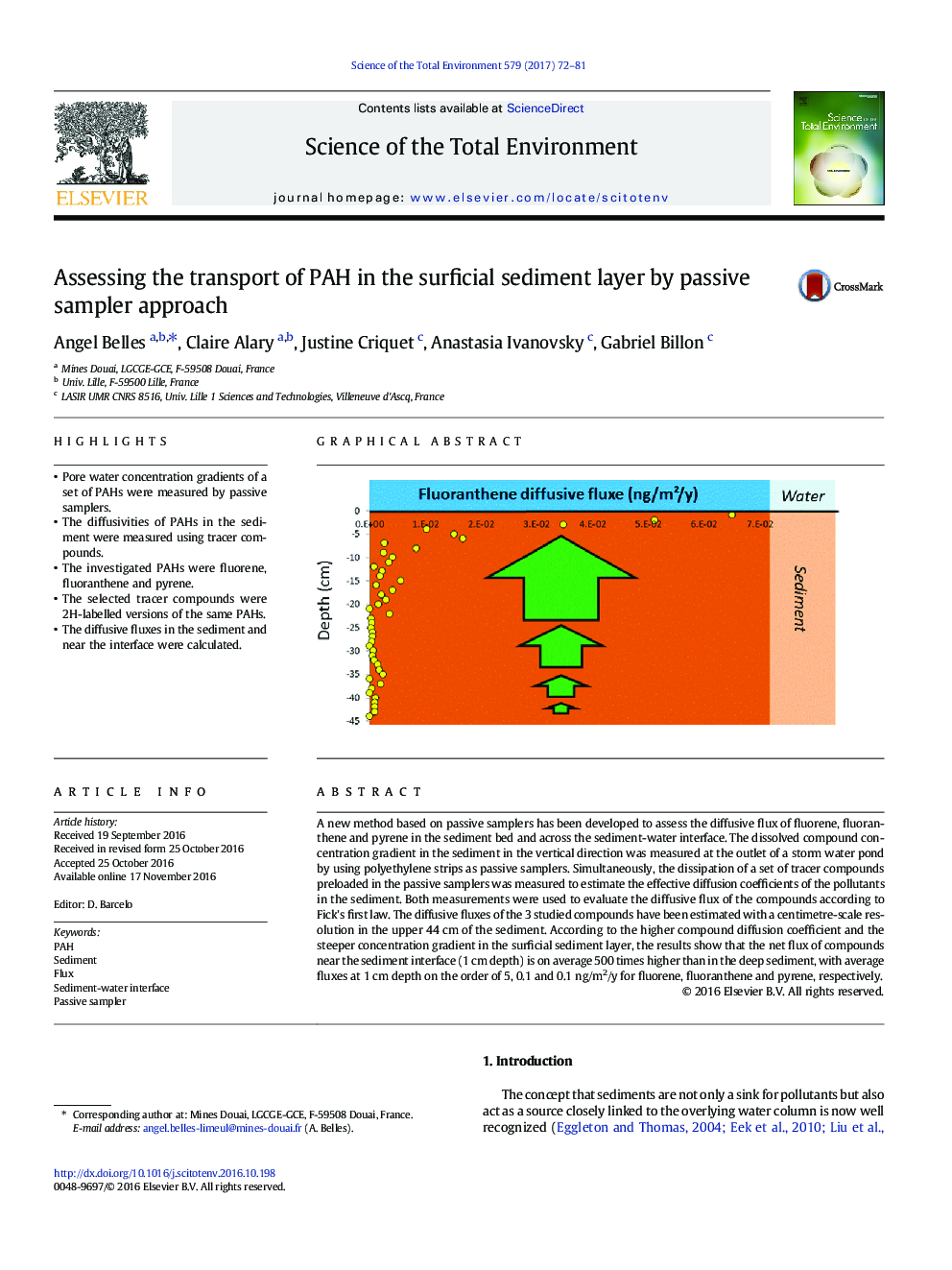 Assessing the transport of PAH in the surficial sediment layer by passive sampler approach