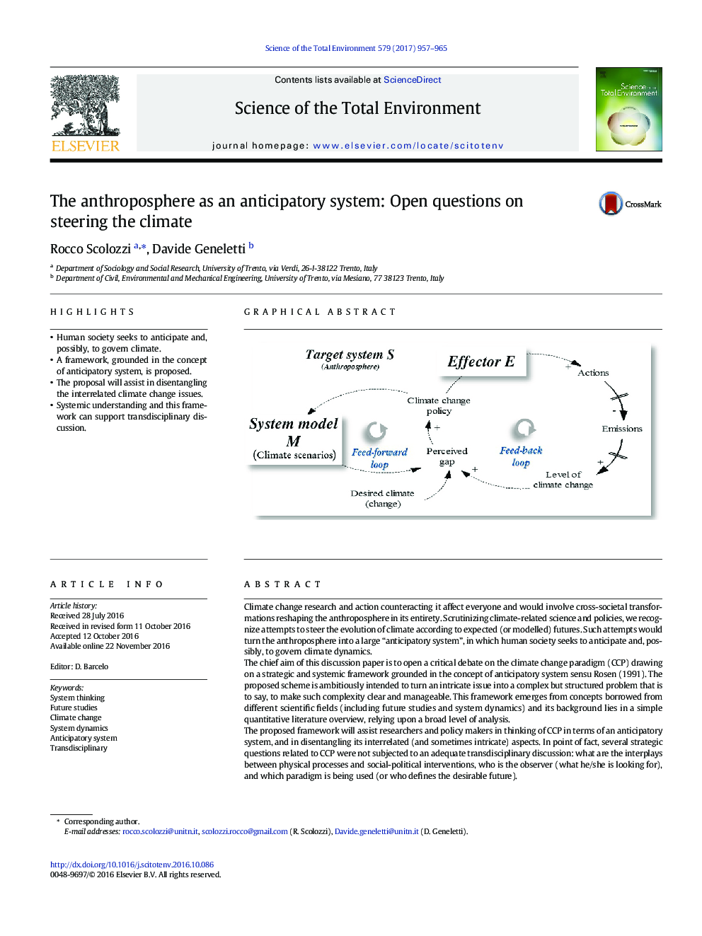 The anthroposphere as an anticipatory system: Open questions on steering the climate