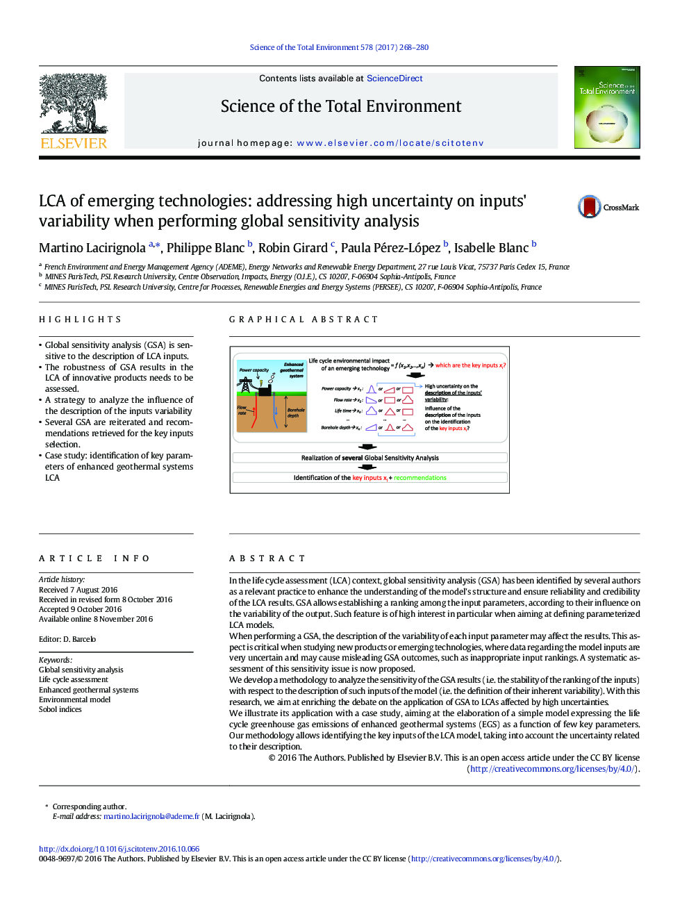 LCA of emerging technologies: addressing high uncertainty on inputs' variability when performing global sensitivity analysis