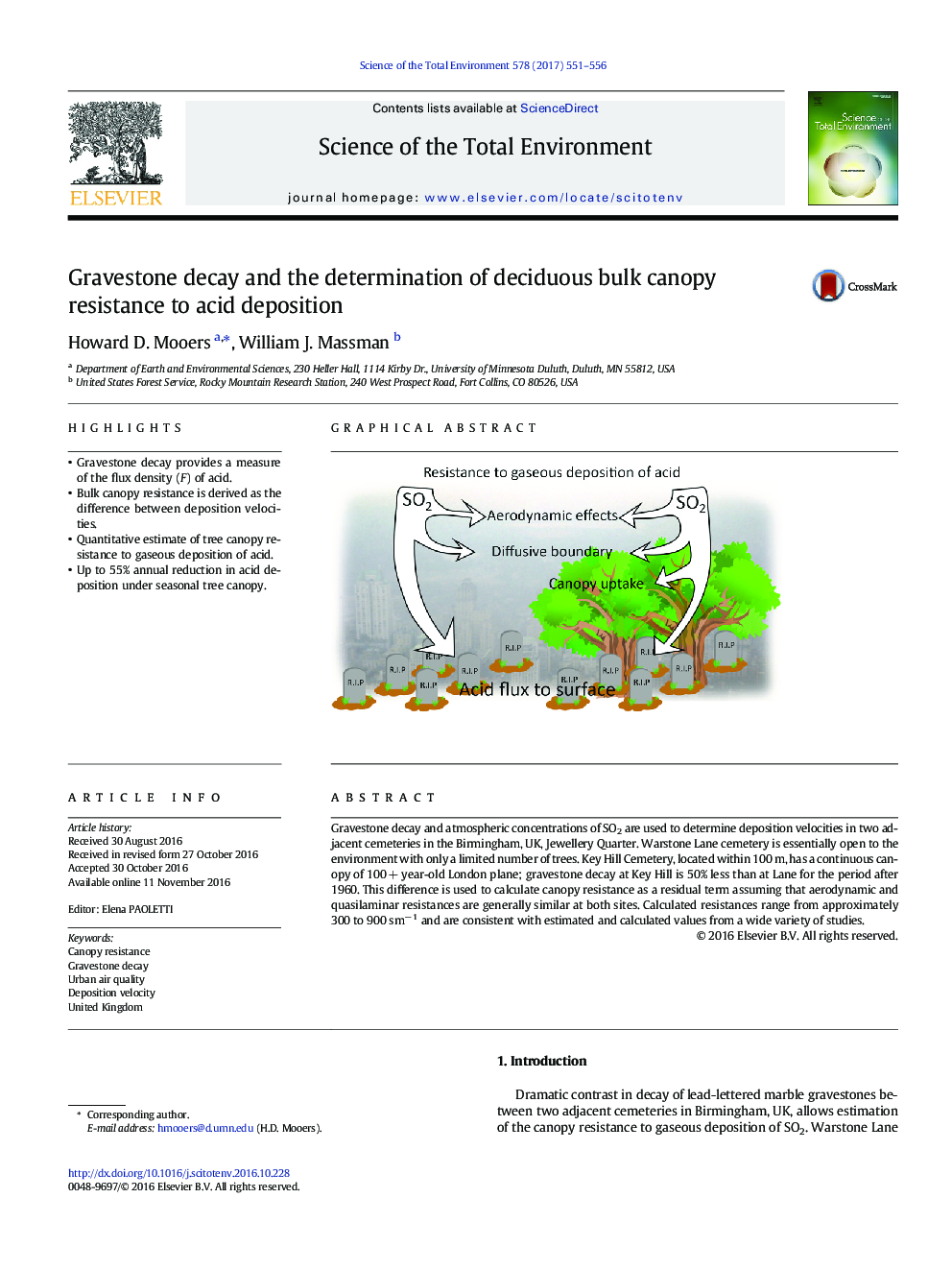 Gravestone decay and the determination of deciduous bulk canopy resistance to acid deposition