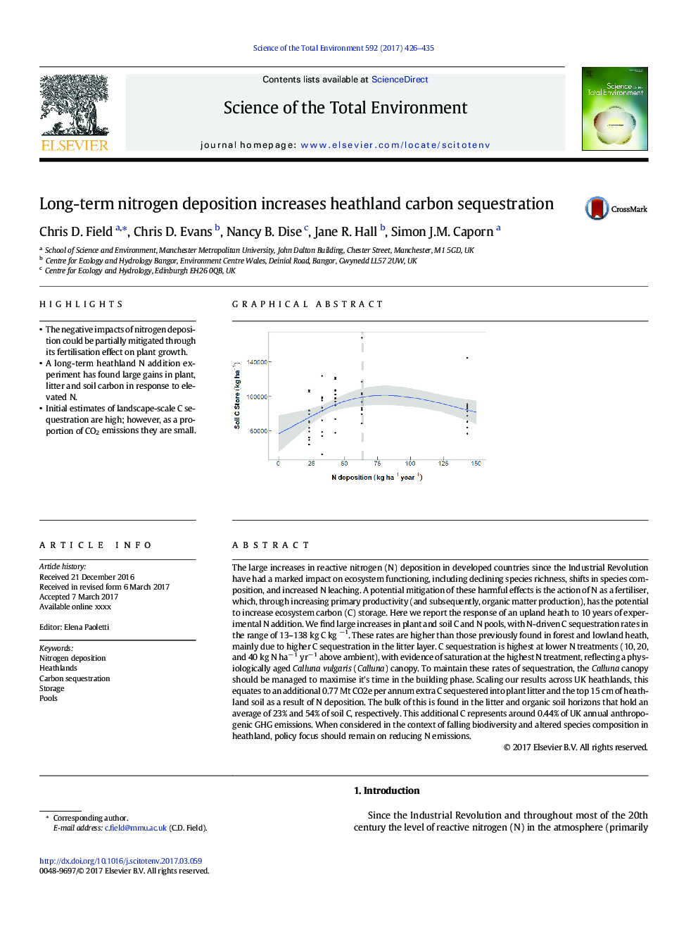 Long-term nitrogen deposition increases heathland carbon sequestration