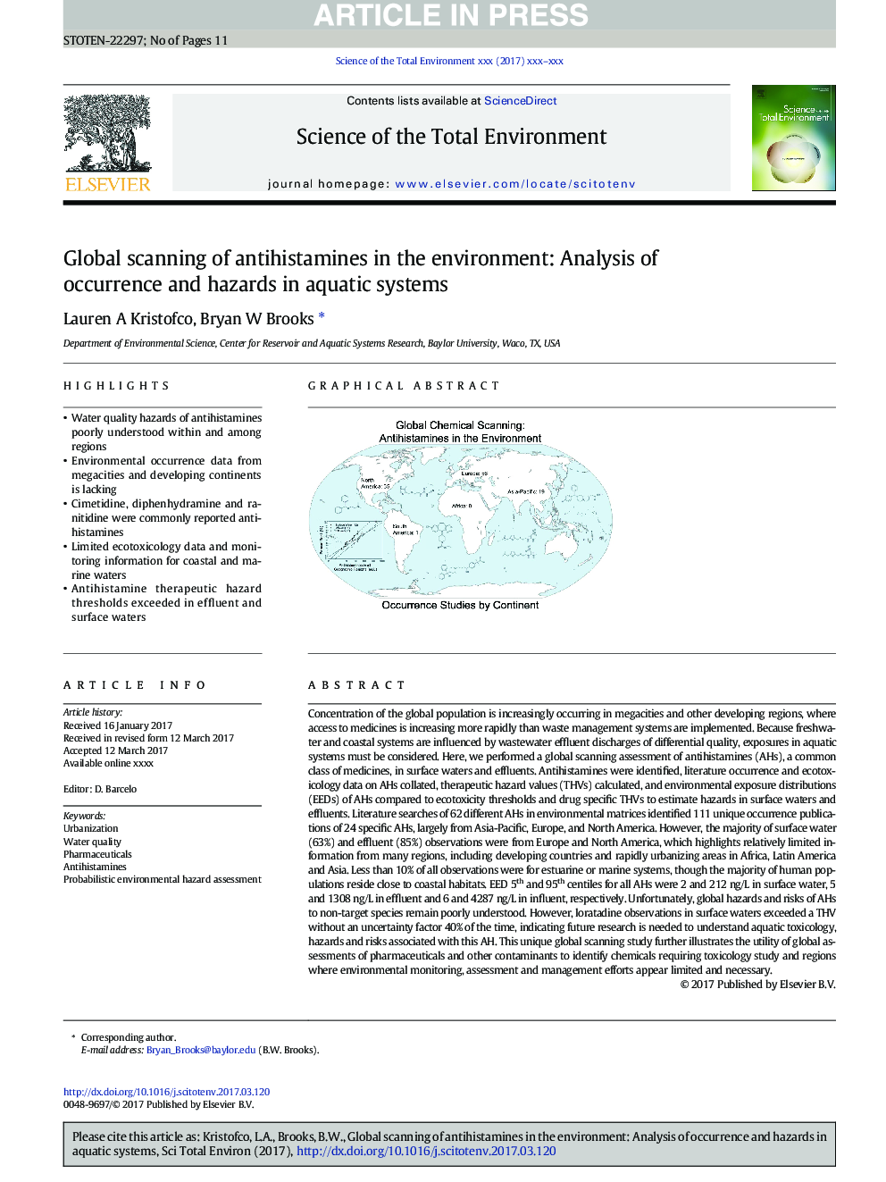 اسکن جهانی آنتی هیستامین در محیط زیست: تجزیه و تحلیل وقوع و خطرات در سیستم های آبزی 