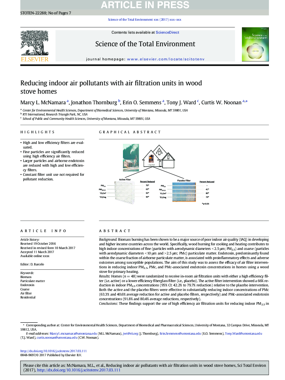 Reducing indoor air pollutants with air filtration units in wood stove homes