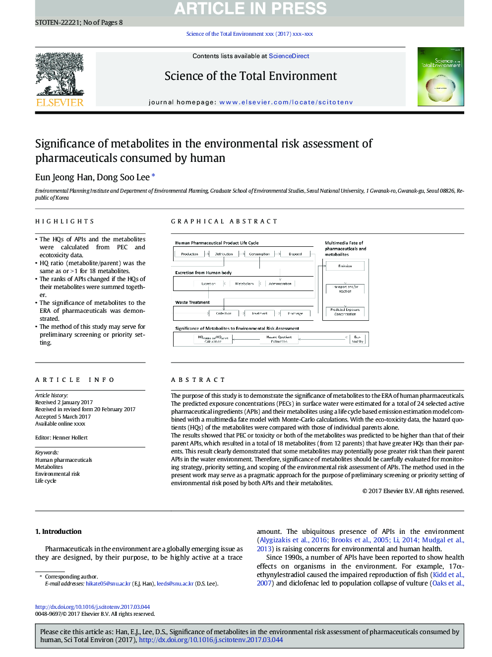 Significance of metabolites in the environmental risk assessment of pharmaceuticals consumed by human