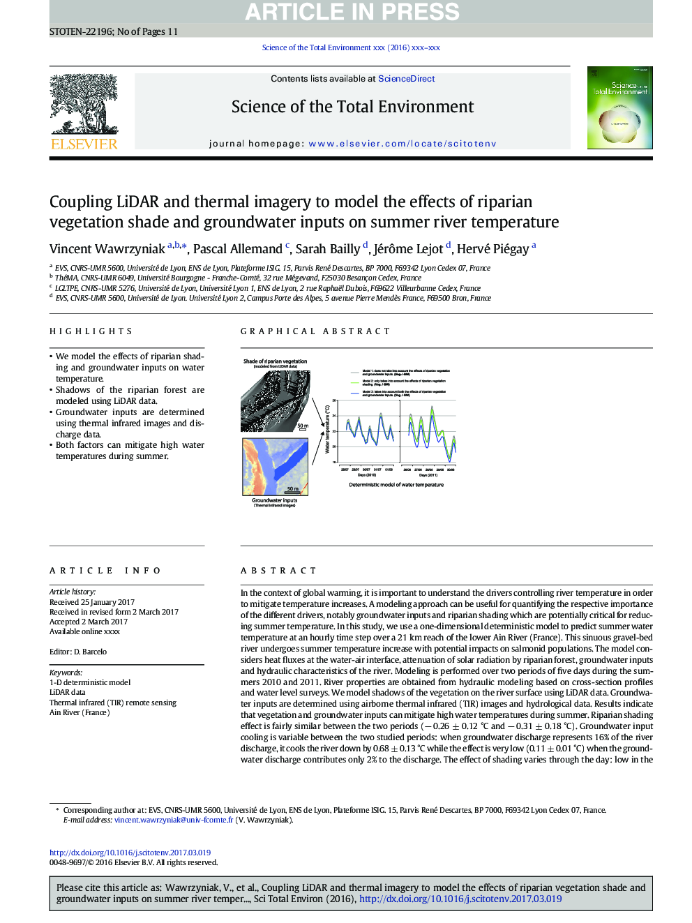 Coupling LiDAR and thermal imagery to model the effects of riparian vegetation shade and groundwater inputs on summer river temperature