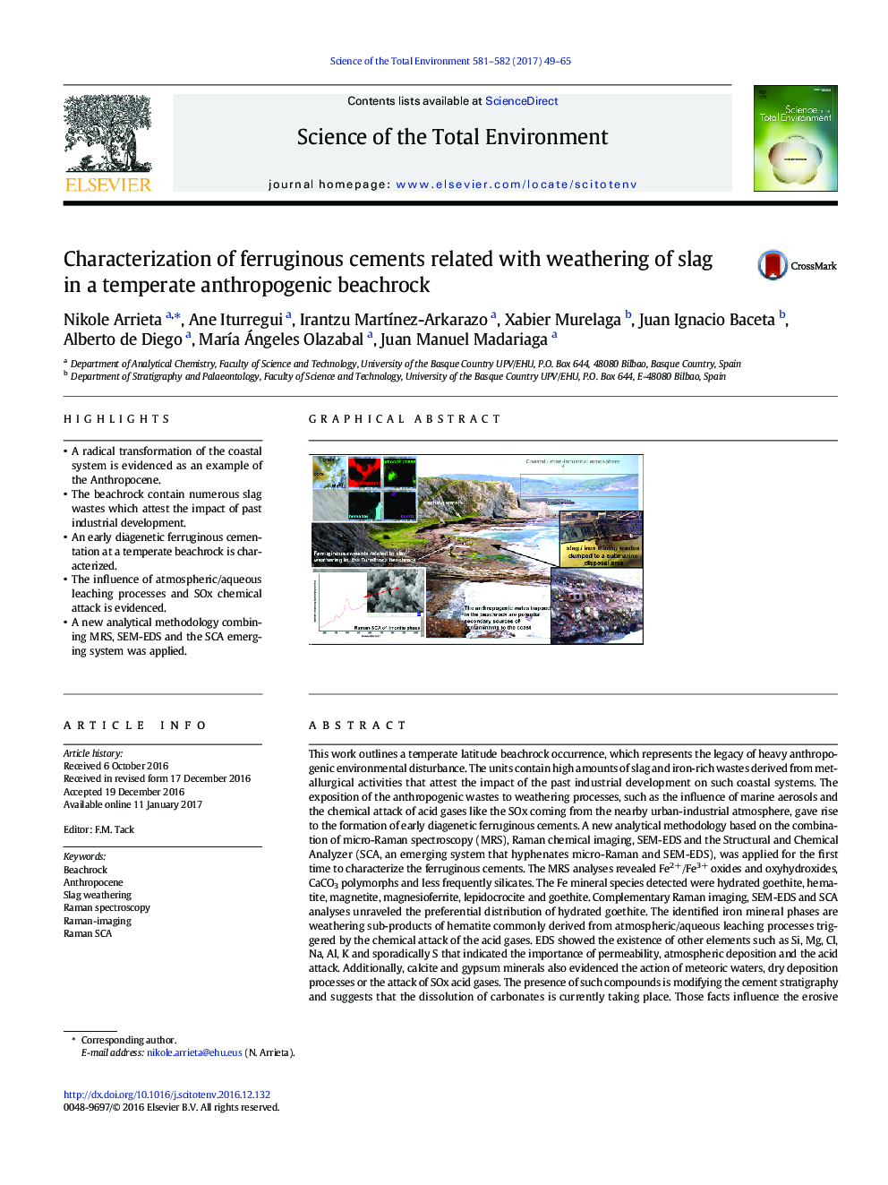 Characterization of ferruginous cements related with weathering of slag in a temperate anthropogenic beachrock