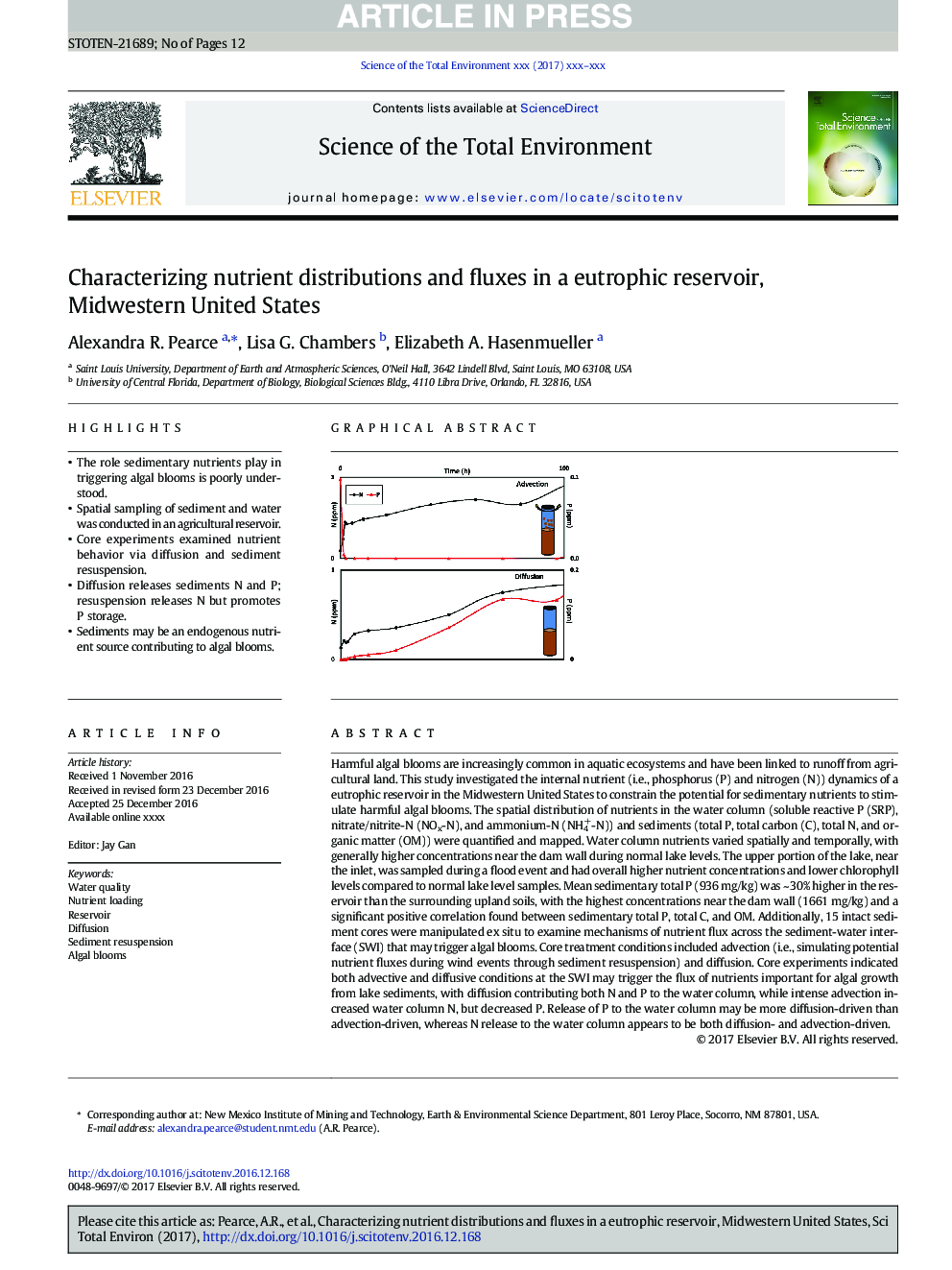 Characterizing nutrient distributions and fluxes in a eutrophic reservoir, Midwestern United States