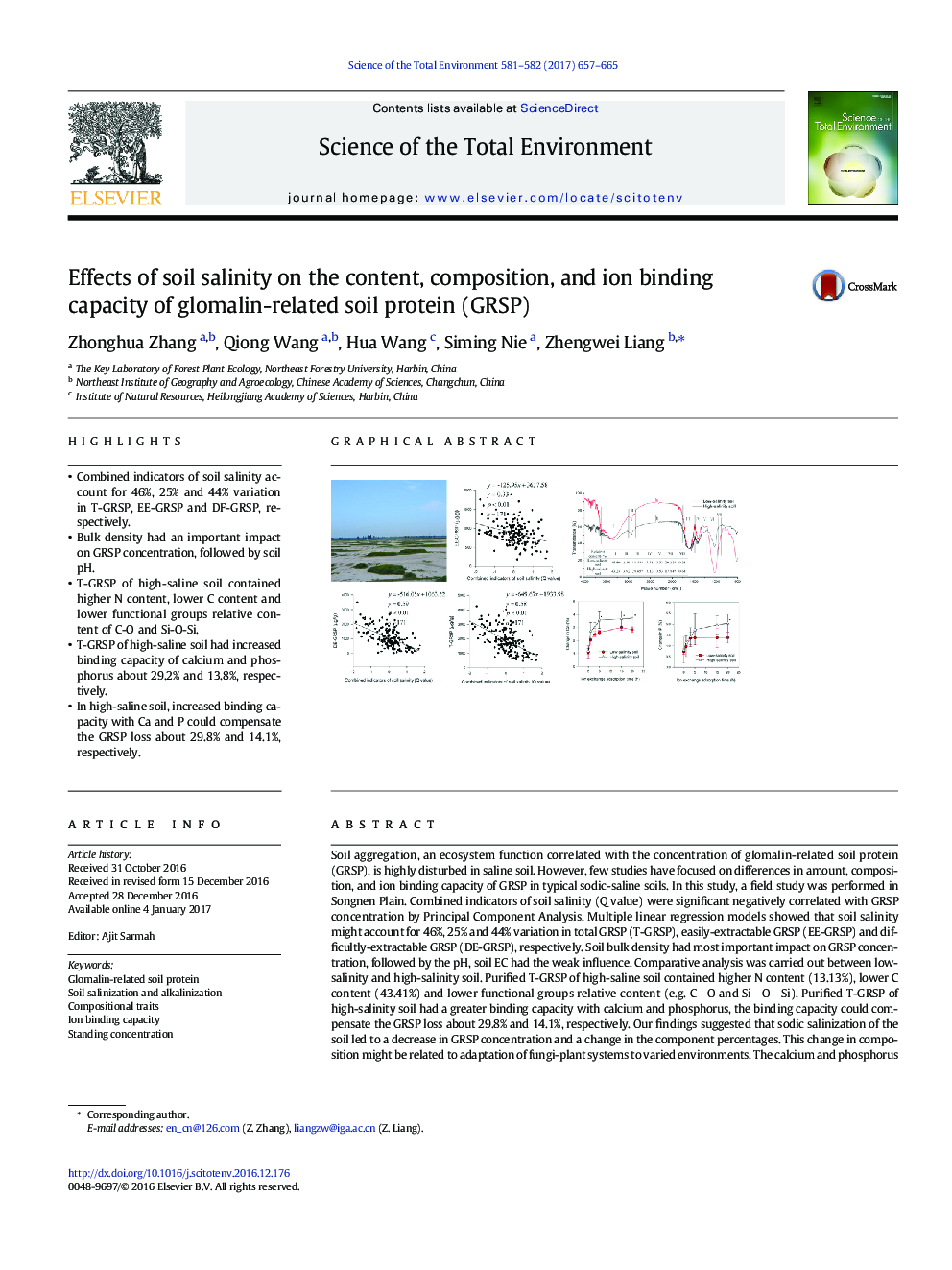 Effects of soil salinity on the content, composition, and ion binding capacity of glomalin-related soil protein (GRSP)