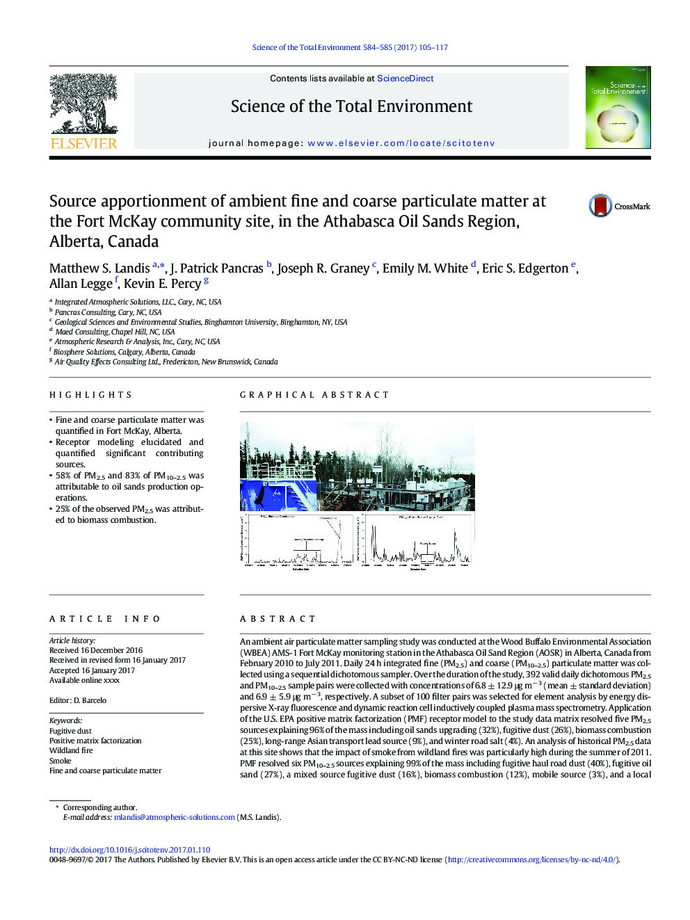 تقسیم منابع ذرات ریز و درشت محیطی در سایت جامع فورت مک کی در منطقه شنهای نفتی اتاباسکا، آلبرتا، کانادا 