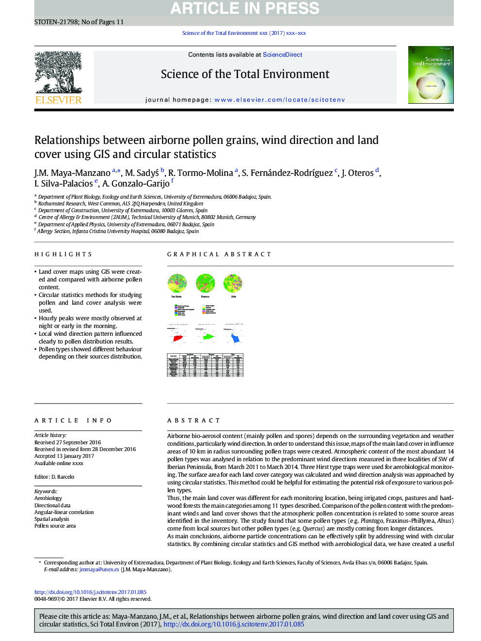 Relationships between airborne pollen grains, wind direction and land cover using GIS and circular statistics