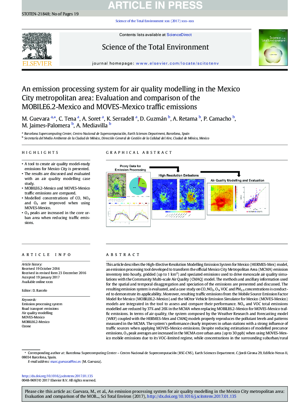 An emission processing system for air quality modelling in the Mexico City metropolitan area: Evaluation and comparison of the MOBILE6.2-Mexico and MOVES-Mexico traffic emissions