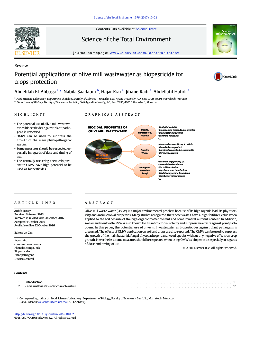 ReviewPotential applications of olive mill wastewater as biopesticide for crops protection