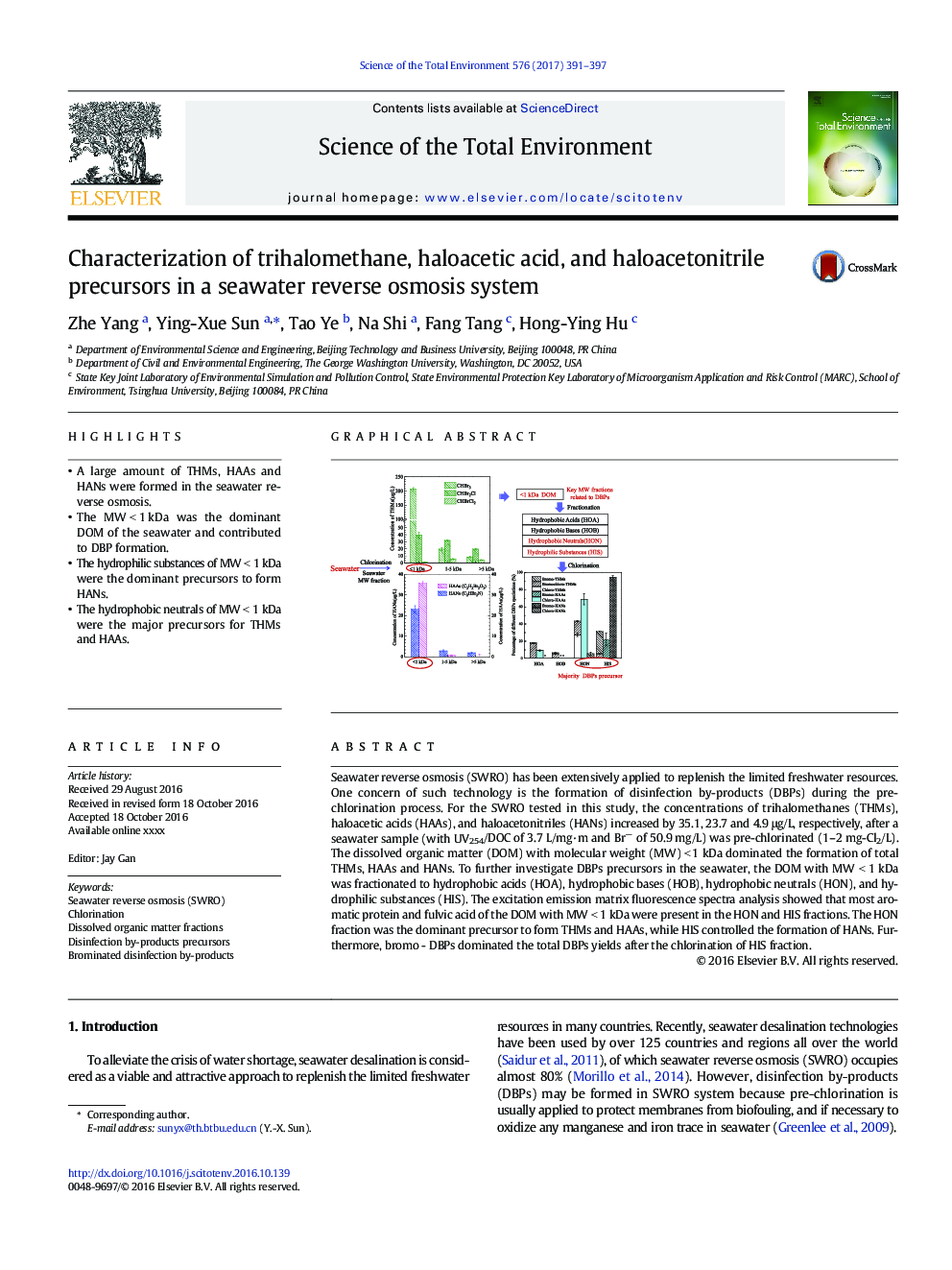 تعیین تری هالومتان، اسید هالو اکتیک و پیش سازهای هالو آستاونیتیلیل در سیستم اسمز معکوس آبی 