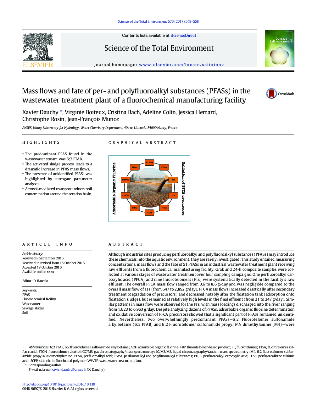 Mass flows and fate of per- and polyfluoroalkyl substances (PFASs) in the wastewater treatment plant of a fluorochemical manufacturing facility