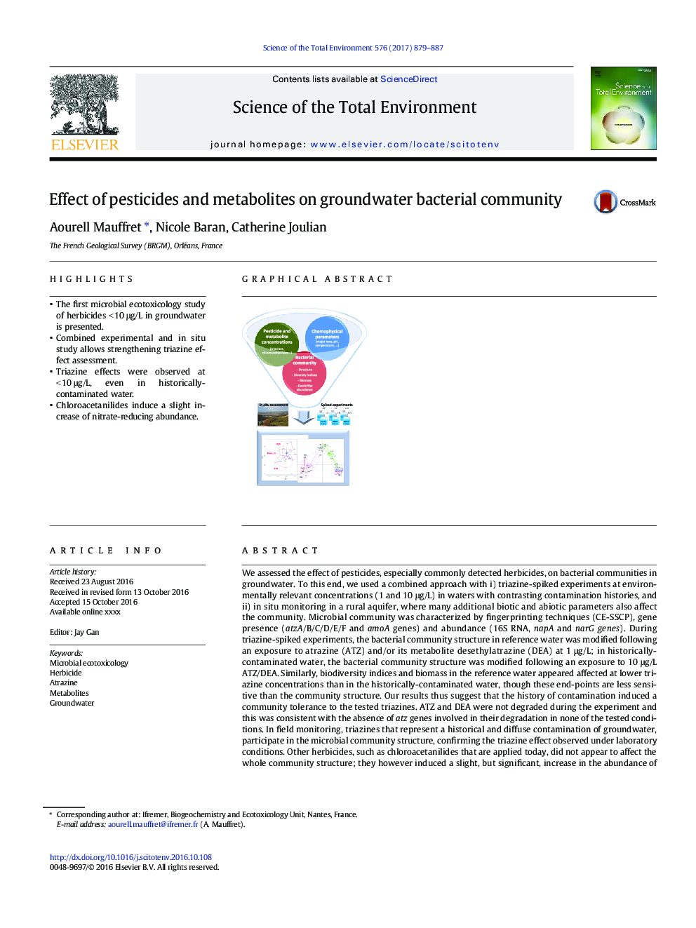 Effect of pesticides and metabolites on groundwater bacterial community