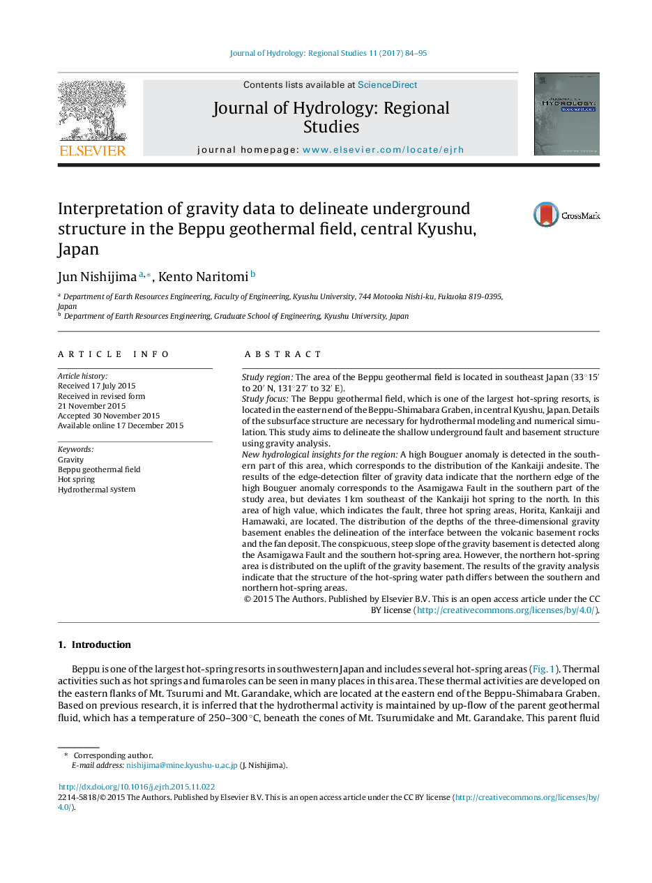 Interpretation of gravity data to delineate underground structure in the Beppu geothermal field, central Kyushu, Japan