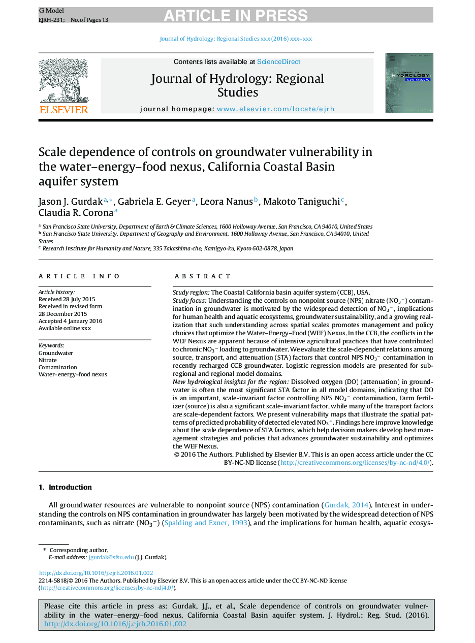 Scale dependence of controls on groundwater vulnerability in the water-energy-food nexus, California Coastal Basin aquifer system