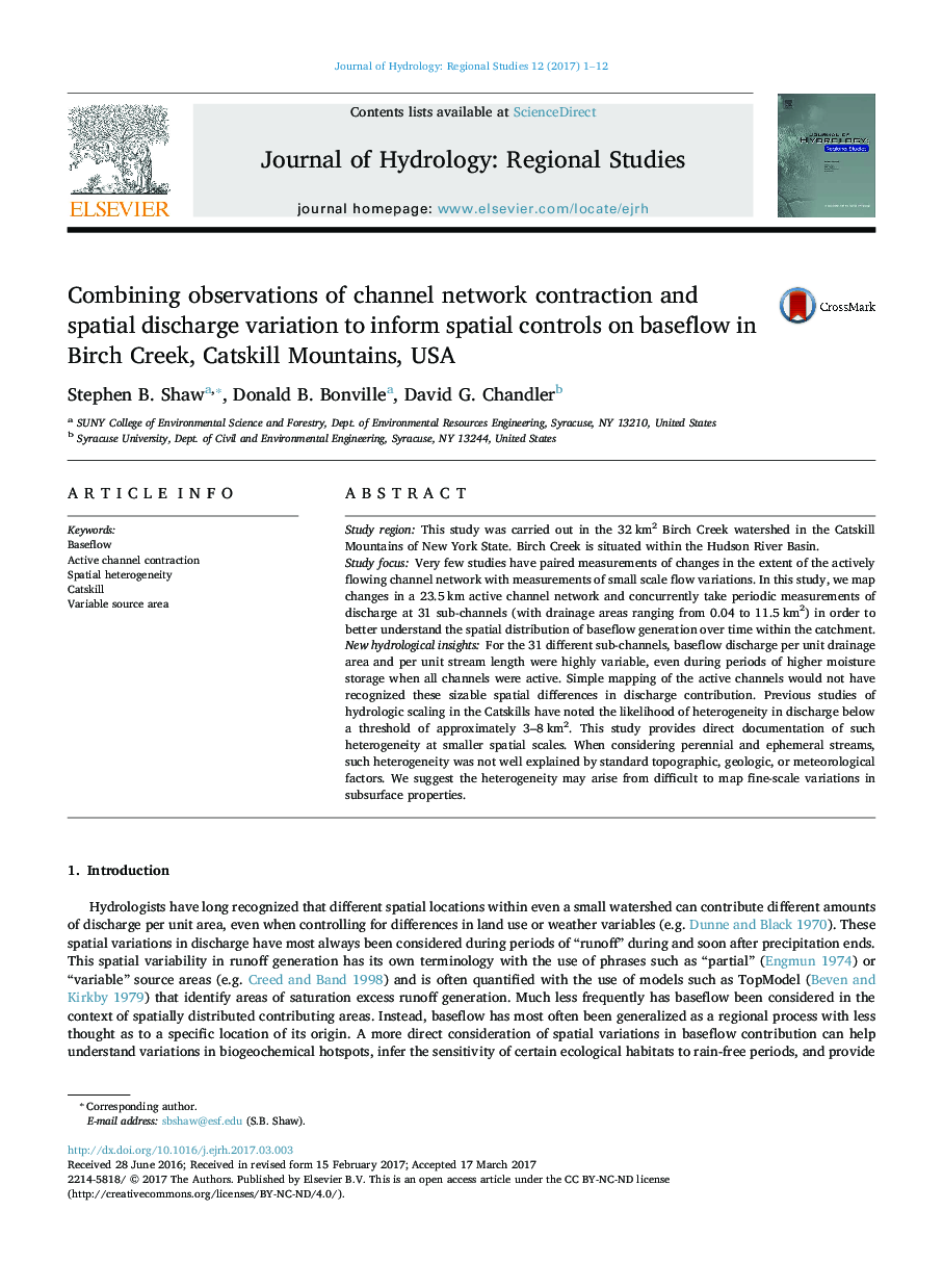 Combining observations of channel network contraction and spatial discharge variation to inform spatial controls on baseflow in Birch Creek, Catskill Mountains, USA