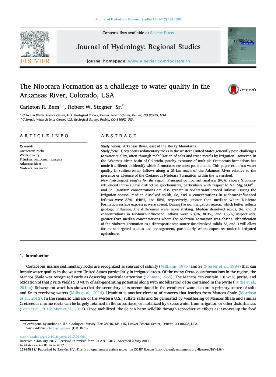 The Niobrara Formation as a challenge to water quality in the Arkansas River, Colorado, USA