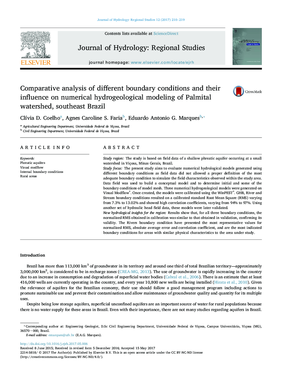 Comparative analysis of different boundary conditions and their influence on numerical hydrogeological modeling of Palmital watershed, southeast Brazil