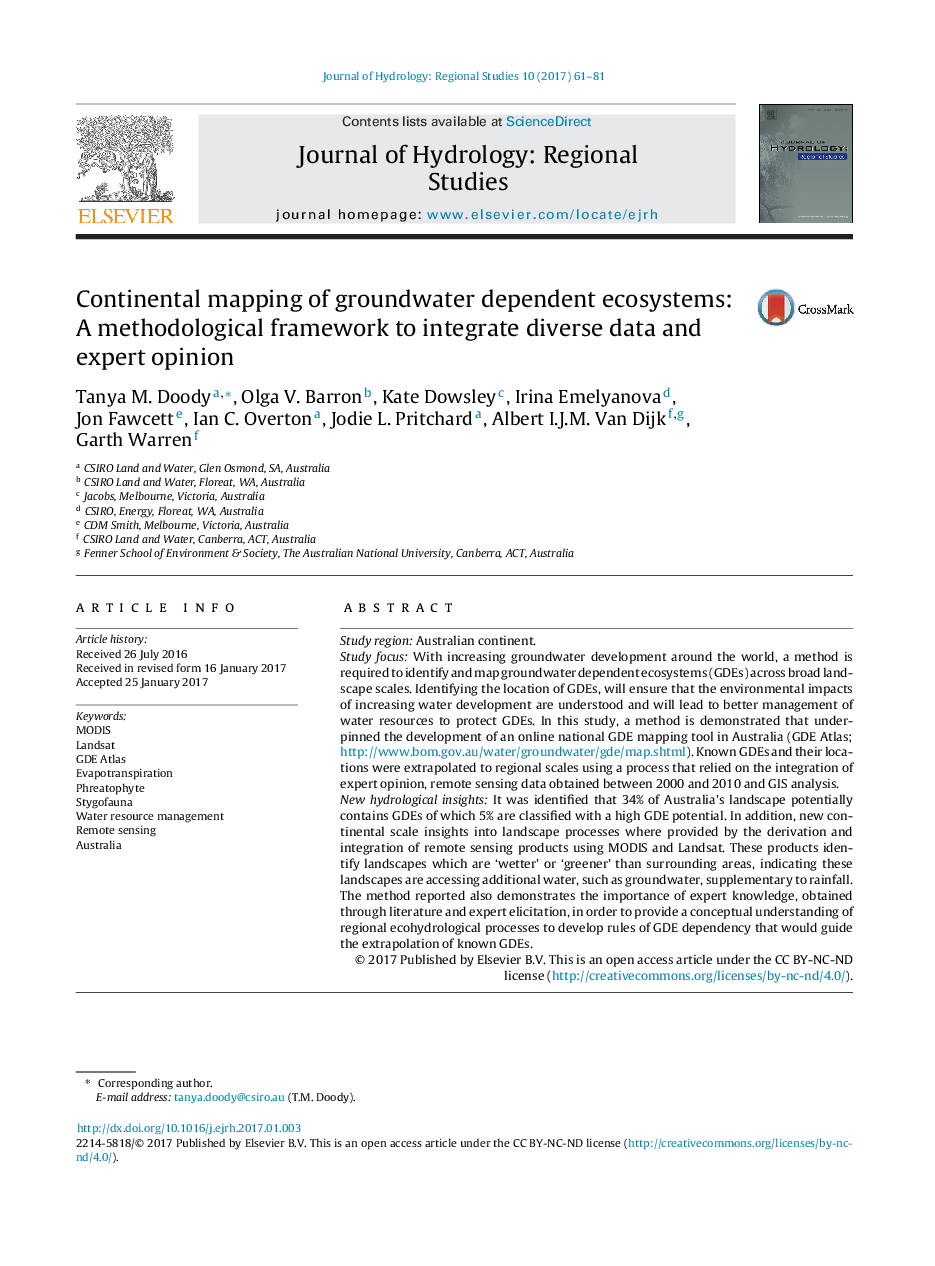 Continental mapping of groundwater dependent ecosystems: A methodological framework to integrate diverse data and expert opinion