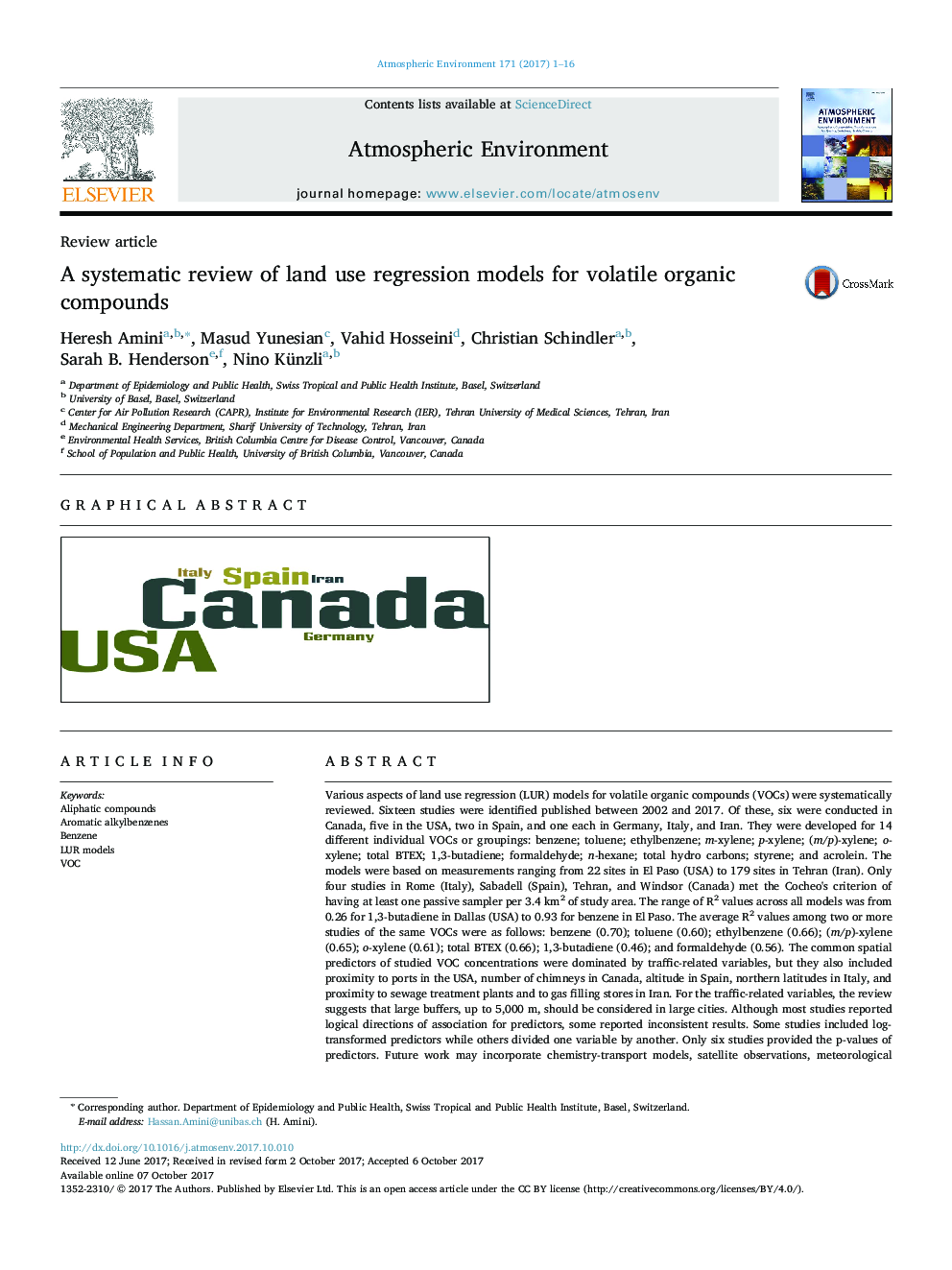 A systematic review of land use regression models for volatile organic compounds