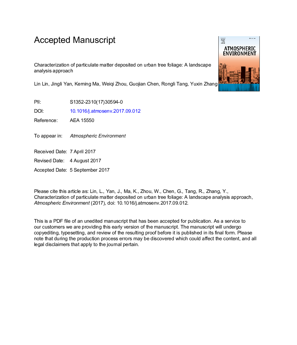 Characterization of particulate matter deposited on urban tree foliage: A landscape analysis approach