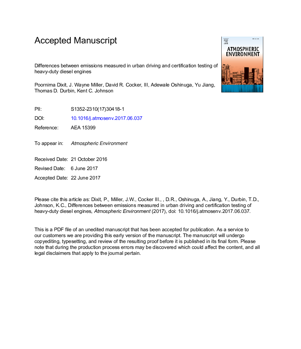 Differences between emissions measured in urban driving and certification testing of heavy-duty diesel engines