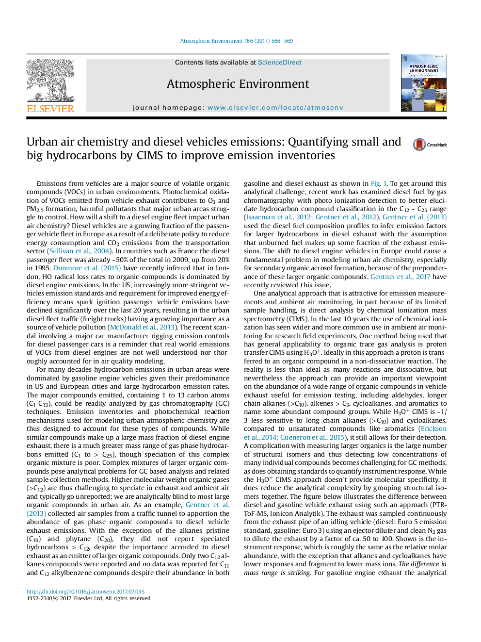 Urban air chemistry and diesel vehicles emissions: Quantifying small and big hydrocarbons by CIMS to improve emission inventories