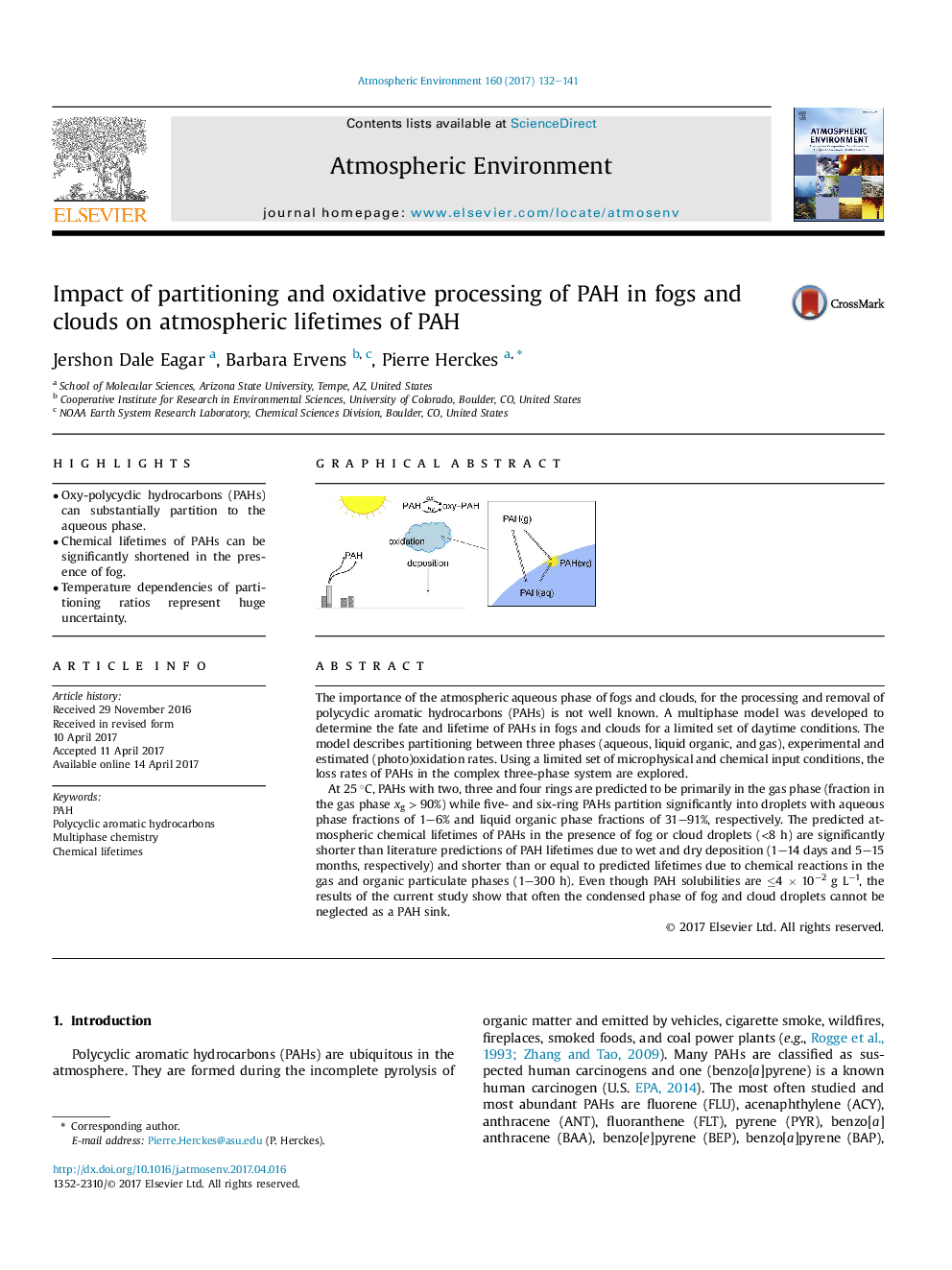 Impact of partitioning and oxidative processing of PAH in fogs and clouds on atmospheric lifetimes of PAH