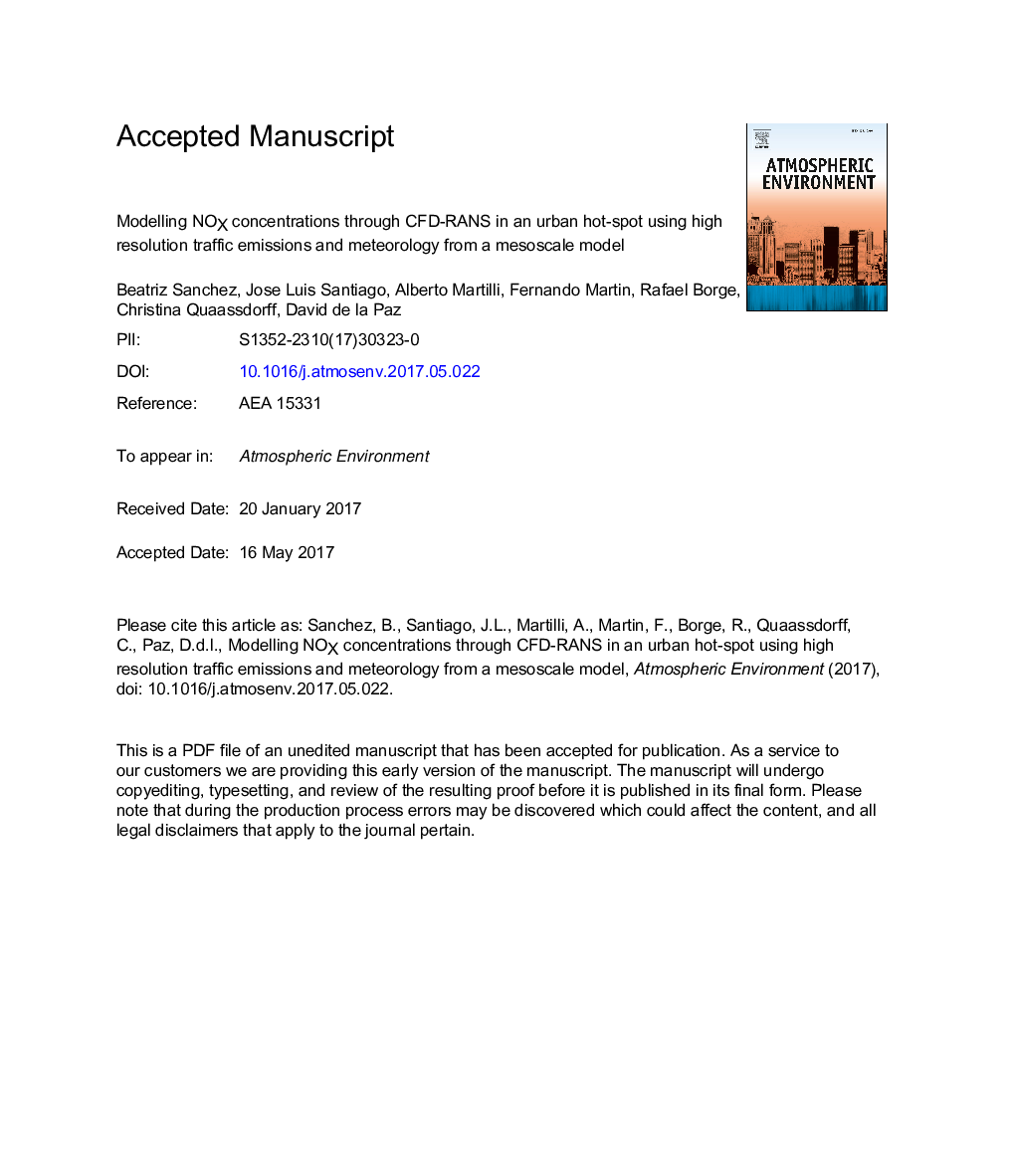 Modelling NOX concentrations through CFD-RANS in an urban hot-spot using high resolution traffic emissions and meteorology from a mesoscale model