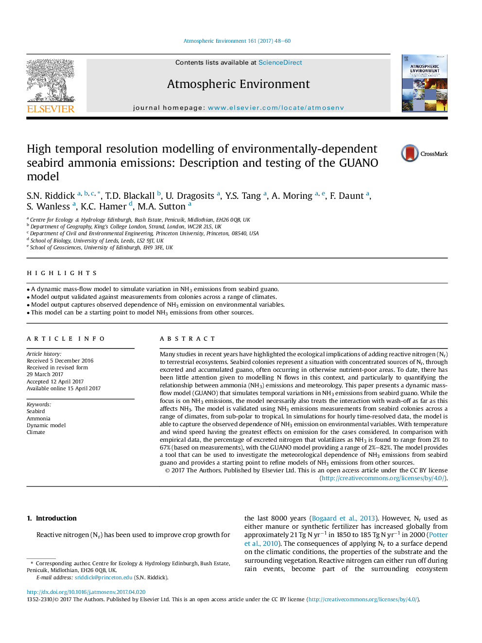 High temporal resolution modelling of environmentally-dependent seabird ammonia emissions: Description and testing of the GUANO model