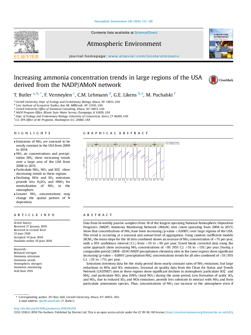 Increasing ammonia concentration trends in large regions of the USA derived from the NADP/AMoN network