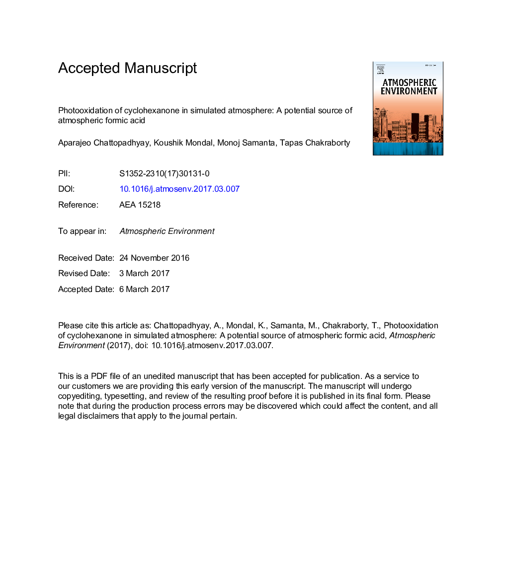 Photooxidation of cyclohexanone in simulated atmosphere: A potential source of atmospheric formic acid