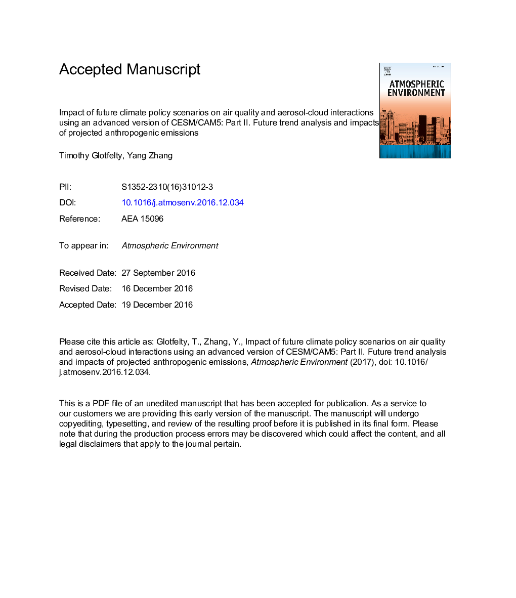 Impact of future climate policy scenarios on air quality and aerosol-cloud interactions using an advanced version of CESM/CAM5: Part II. Future trend analysis and impacts of projected anthropogenic emissions