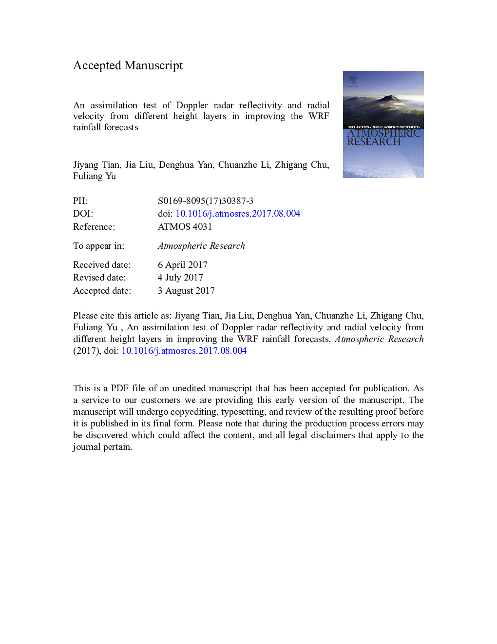 An assimilation test of Doppler radar reflectivity and radial velocity from different height layers in improving the WRF rainfall forecasts