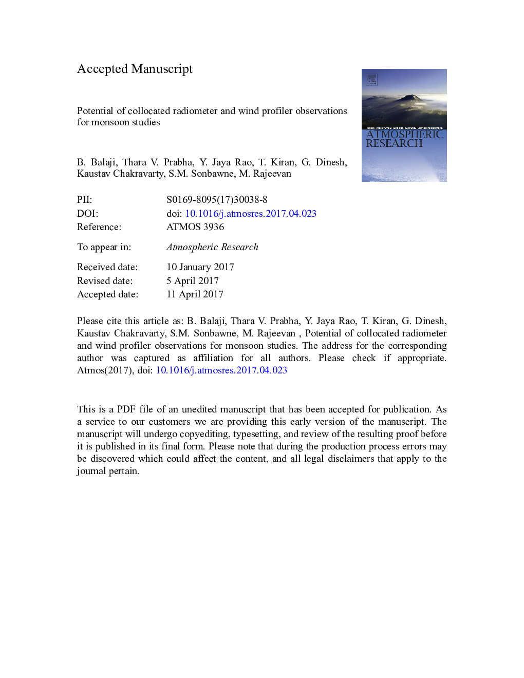 Potential of collocated radiometer and wind profiler observations for monsoon studies