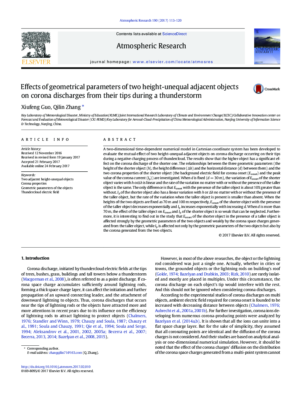 Effects of geometrical parameters of two height-unequal adjacent objects on corona discharges from their tips during a thunderstorm