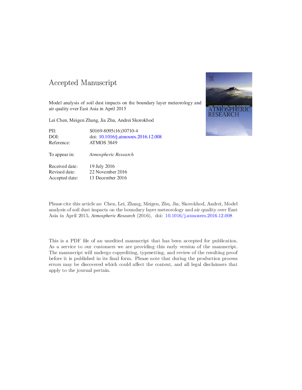 Model analysis of soil dust impacts on the boundary layer meteorology and air quality over East Asia in April 2015