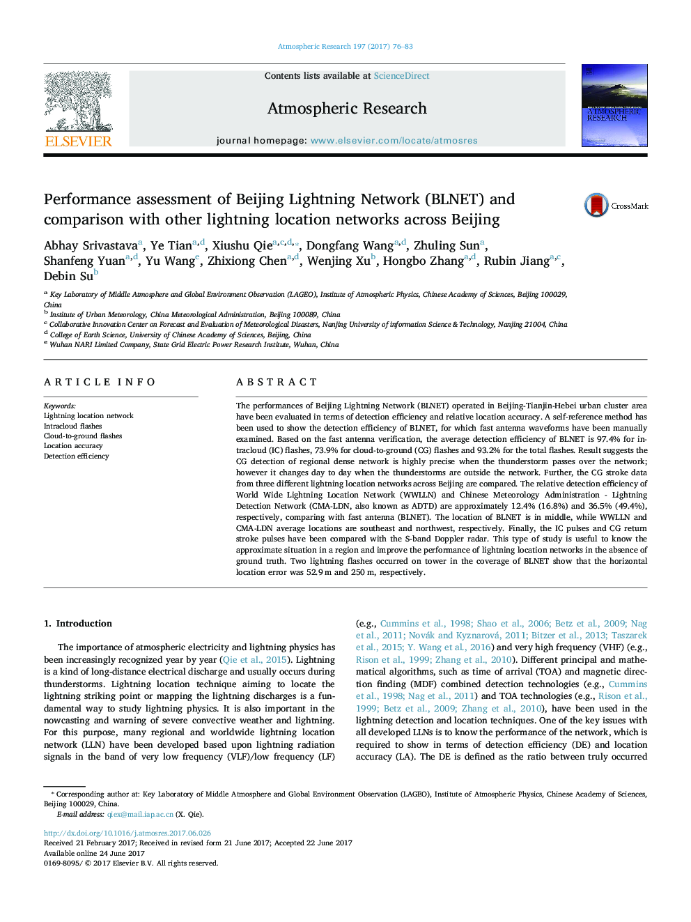Performance assessment of Beijing Lightning Network (BLNET) and comparison with other lightning location networks across Beijing