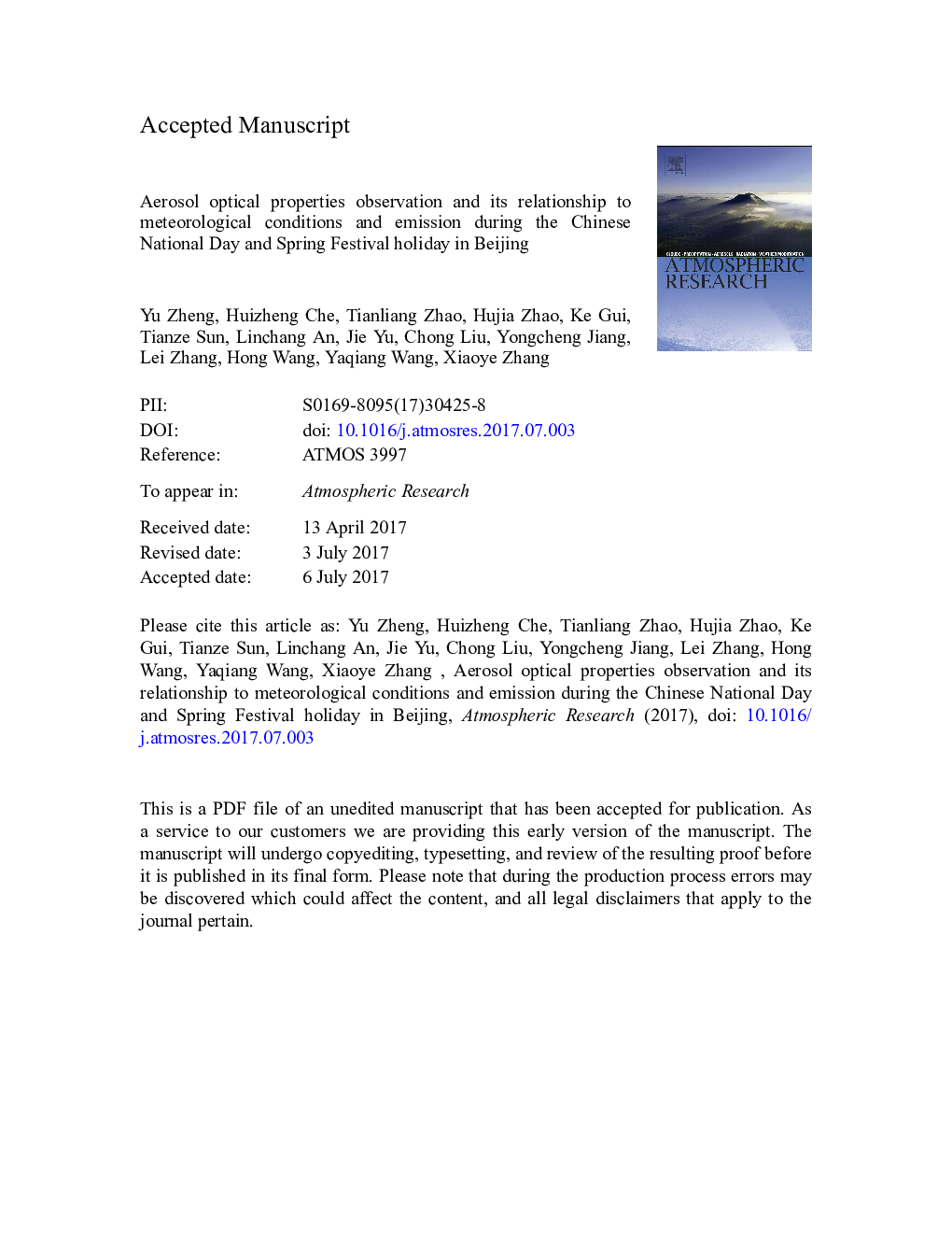 Aerosol optical properties observation and its relationship to meteorological conditions and emission during the Chinese National Day and Spring Festival holiday in Beijing