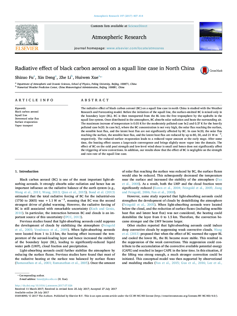 Radiative effect of black carbon aerosol on a squall line case in North China