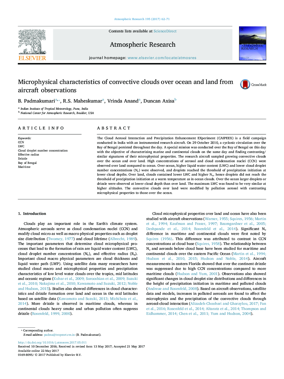 Microphysical characteristics of convective clouds over ocean and land from aircraft observations