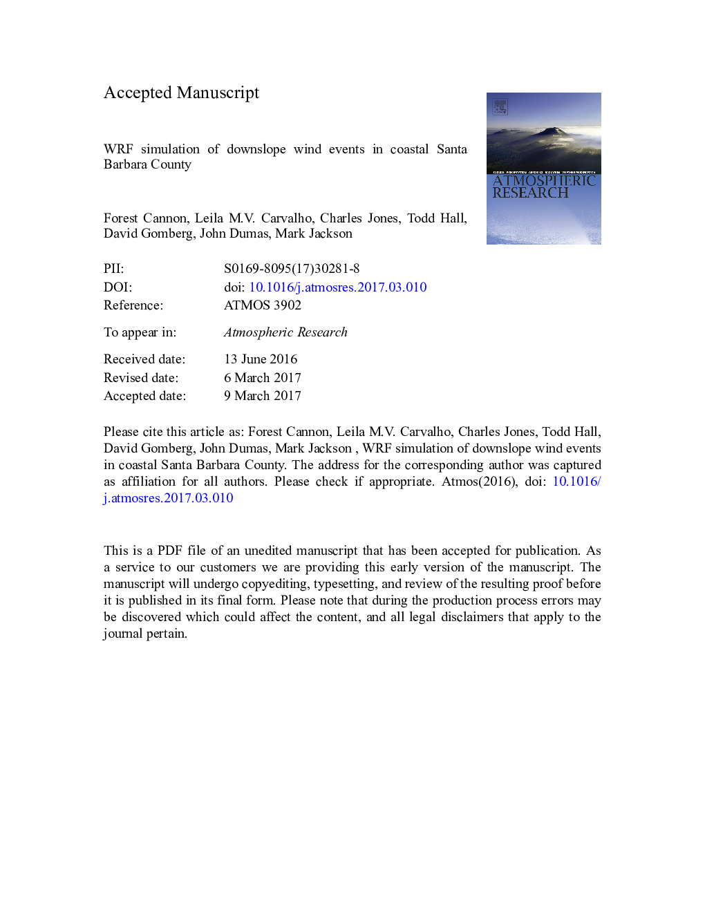 WRF simulation of downslope wind events in coastal Santa Barbara County