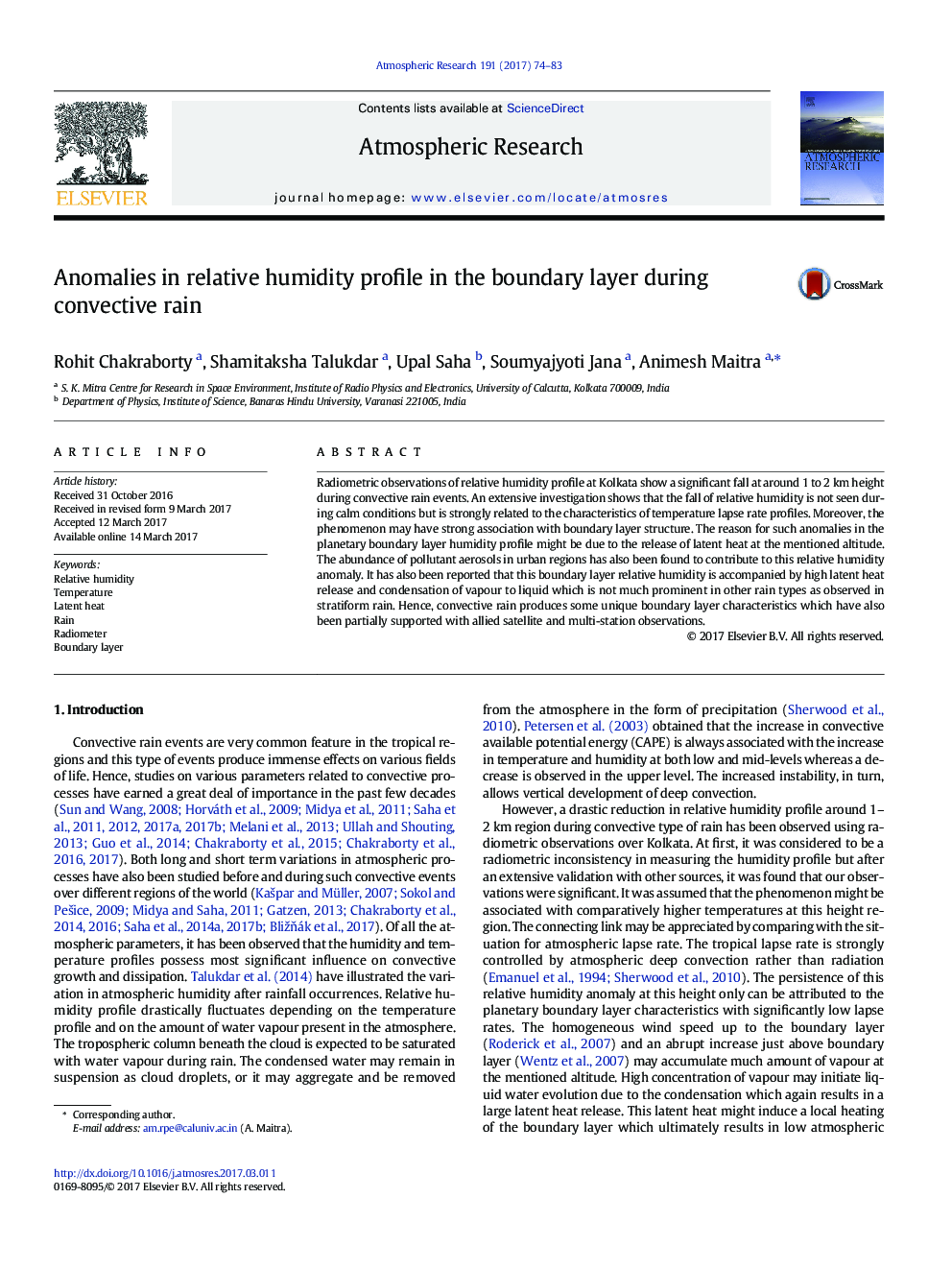 Anomalies in relative humidity profile in the boundary layer during convective rain