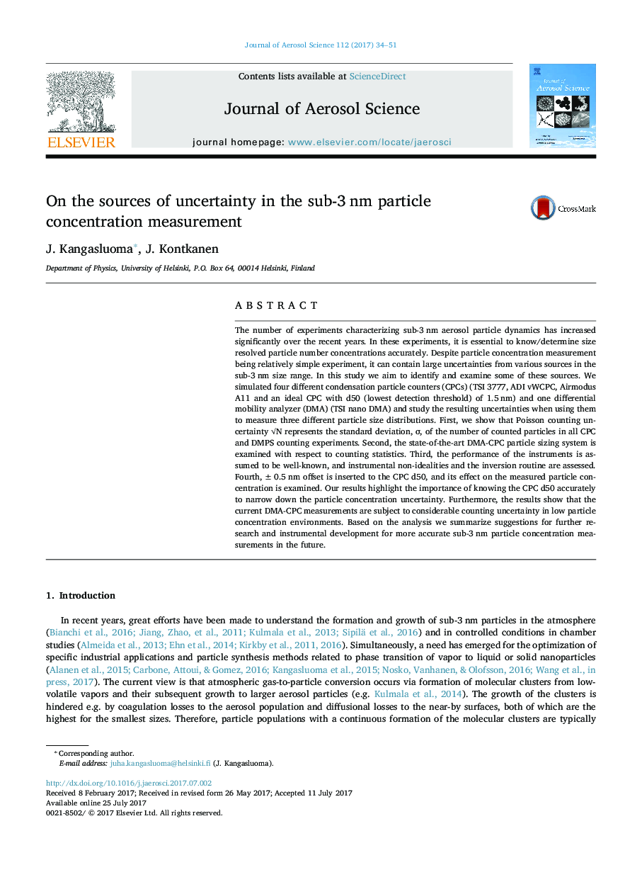 On the sources of uncertainty in the sub-3Â nm particle concentration measurement