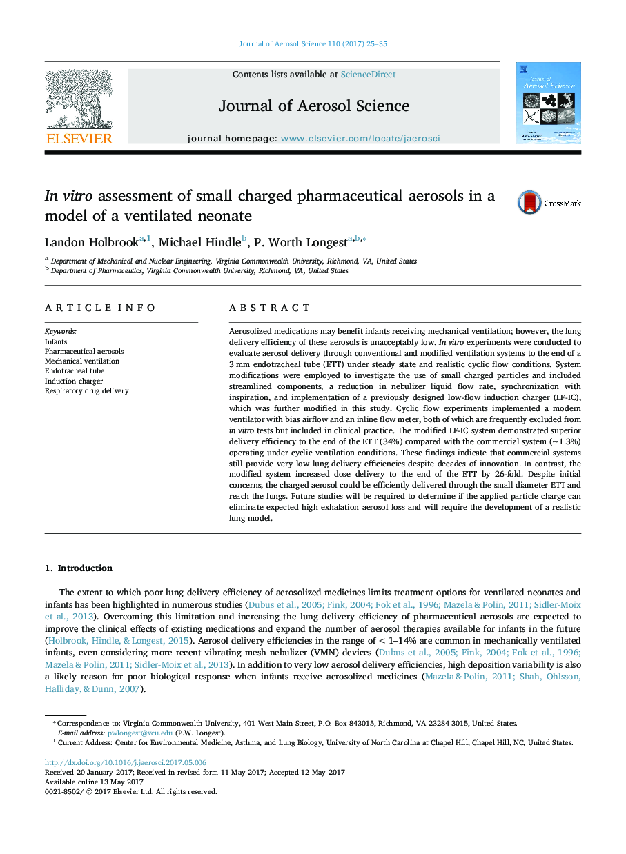 In vitro assessment of small charged pharmaceutical aerosols in a model of a ventilated neonate