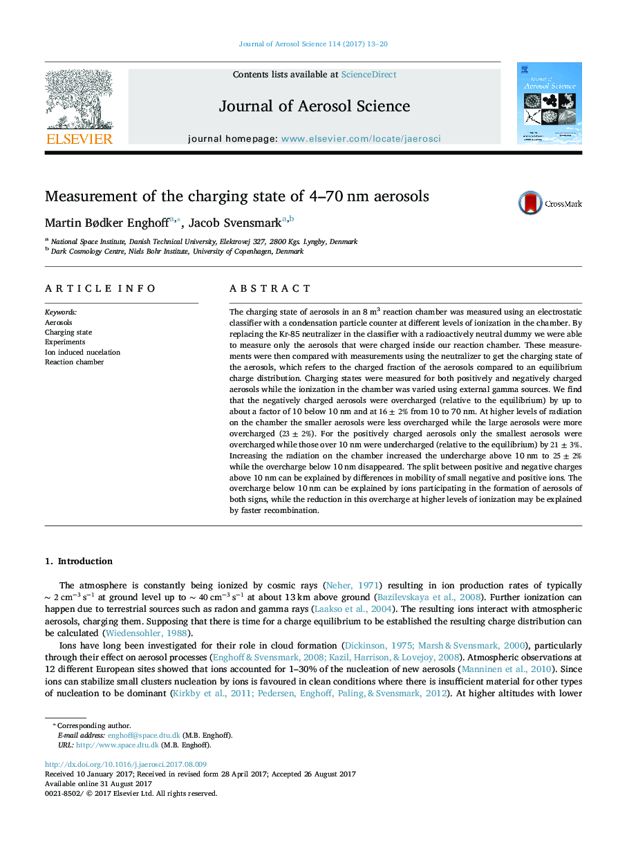 Measurement of the charging state of 4-70Â nm aerosols