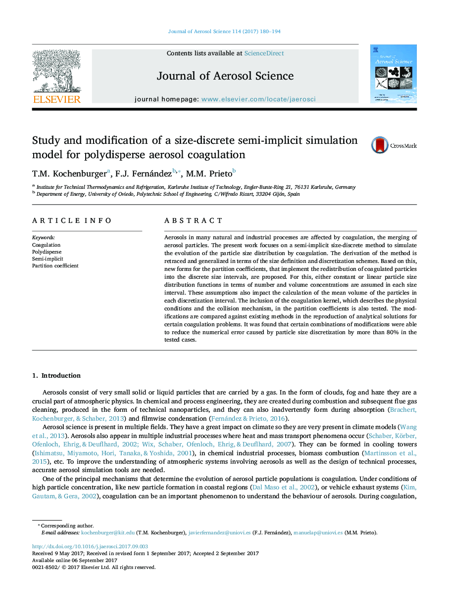 Study and modification of a size-discrete semi-implicit simulation model for polydisperse aerosol coagulation